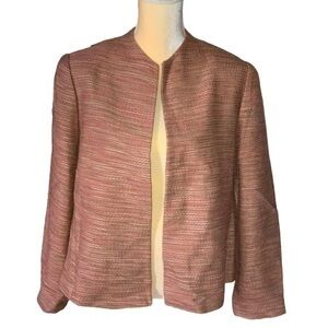 LaFayette 148 New York Terracotta Striped Tweed Open Front Blazer Size 16